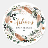 ARBOR Bohemian Feather Greenery Wreath Boho Ronde Sticker (Voorkant)