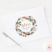 ARBOR Bohemian Feather Greenery Wreath Boho Ronde Sticker (Envelop)