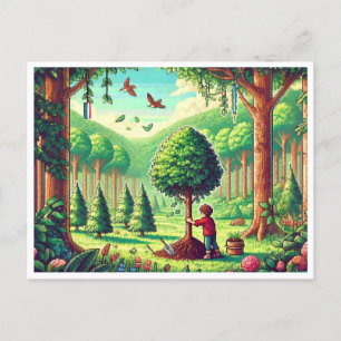 🌱 Arbor Day Pixel Art Briefkaart – Retro Natuur C