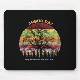 Arbor Day Retro Earth Tree Sunset Forest Wees met Muismat
