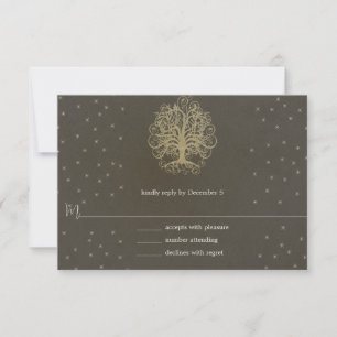 Arbre à balayage or sur carte de réponse Mariage g