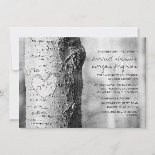 arbre à coeur sculpté invitations de mariage rusti (Devant)