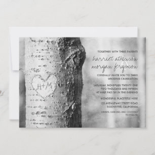 arbre à coeur sculpté invitations de mariage rusti