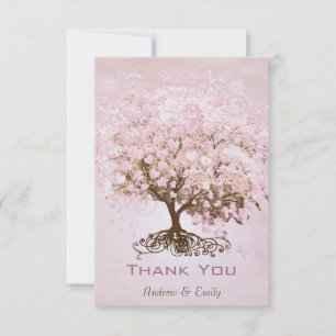 Arbre à feuilles en forme de cœur rose Merci