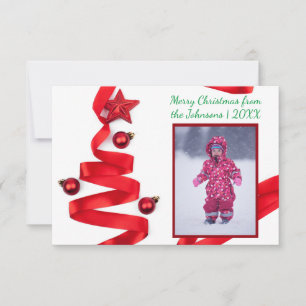 Arbre à ruban rouge avec photo - Carte de Noël 3x5