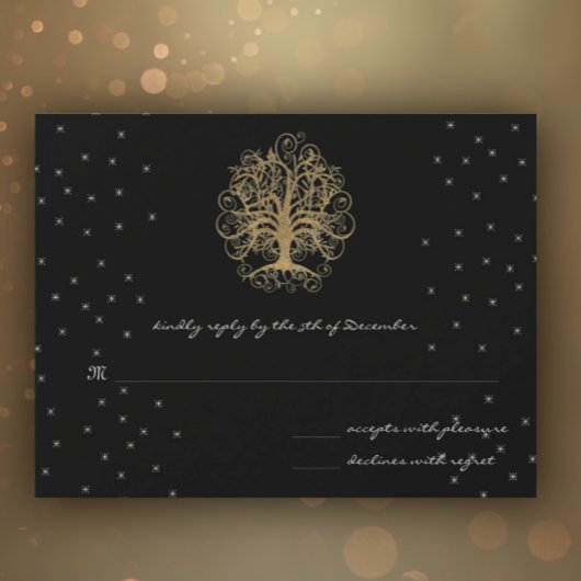 Arbre à tourbillons dorés sur carte de réponse de