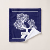 Arbre abstrait blanc et marine frontière bleu (Gant de toilette)