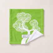 Arbre abstrait blanc et nom chaux vert (Gant de toilette)