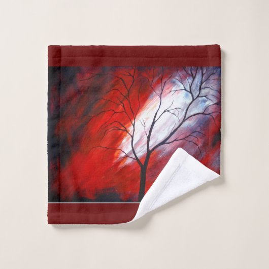 Arbre Abstrait et ciel rouge (Gant de toilette)