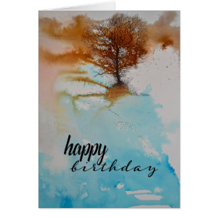 Arbre aquarelle Art joyeuse voeux d'anniversaire