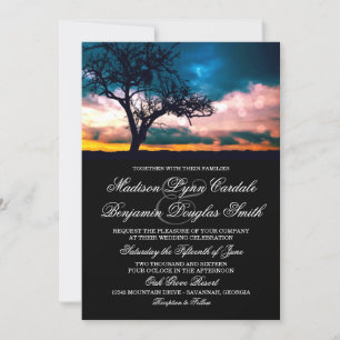 Arbre au Faire-part de mariage du coucher du solei