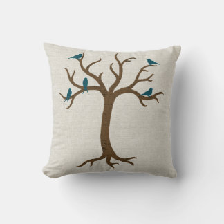 Arbre au look lin avec Coussin d'oiseaux bleus