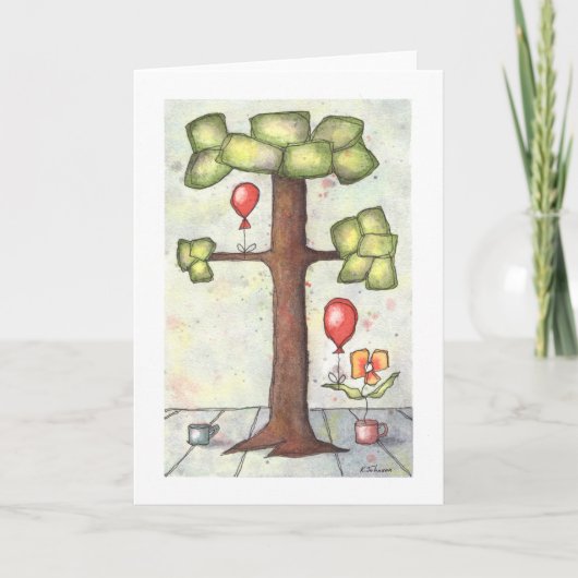 Arbre avec carte de voeux à l'aquarelle de ballon (Devant)