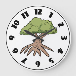 Arbre avec la longue horloge de racines