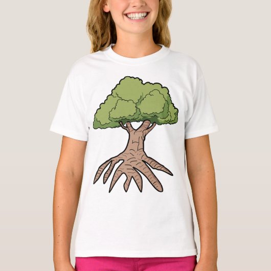 Arbre Avec Longues Racines Filles T-shirt (Devant)