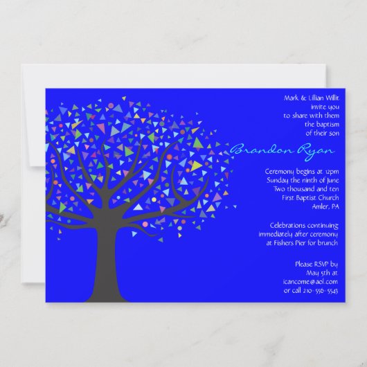 Arbre Baptême Christening Custom Invitation garçon (Devant)