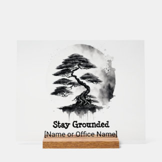 Arbre Bonsaï Minimaliste Signe de Bureau Zen Encre
