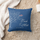 Arbre Branché Gris Corail Oiseaux Mariage Coussin (Couverture)