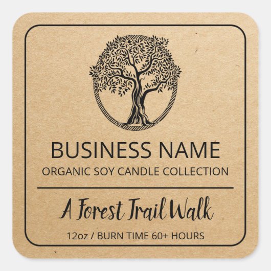 Arbre cadre Kraft Brown Soy Candle Étiquette (Devant)