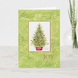 Arbre chrétien de Noël en Pot rouge Carte de voeux