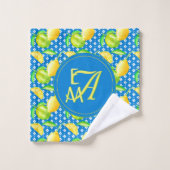 Arbre Citron Monogrammé Bleu Azur Décor de Jeunes (Gant de toilette)