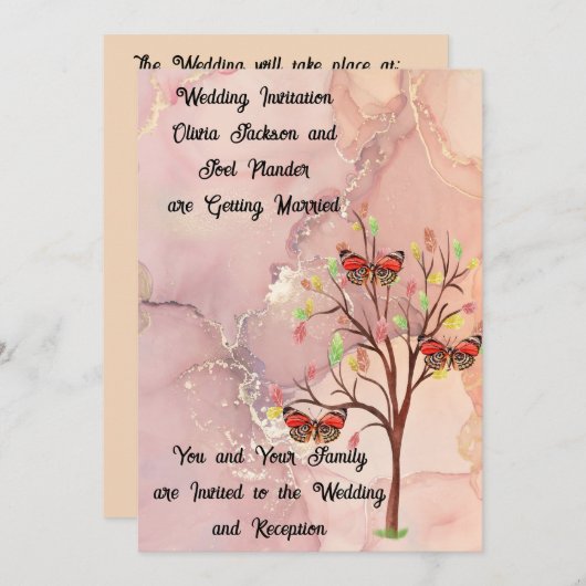 Arbre d'automne et papillons faire-part de mariage (Devant / Derrière)