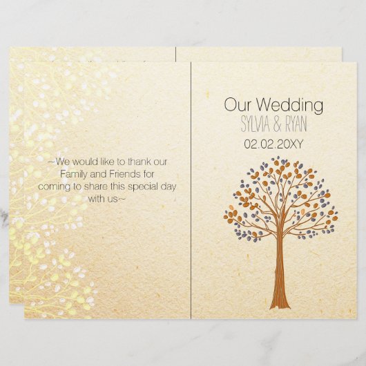 Arbre d'automne, Mariage rustique bi pli programme (Devant / Derrière)
