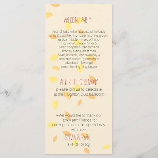 arbre d'automne, programme de mariage feuille marr (Dos)