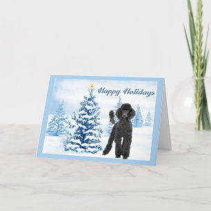 Arbre de bleu de carte de Noël de caniche