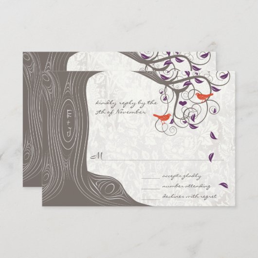 Arbre de bois de chauffe Inséparables mariage RSVP (Devant / Derrière)