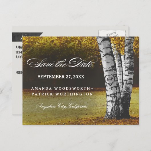 Arbre de bouleau automnal rustique Campagne Carte  (Devant / Derrière)