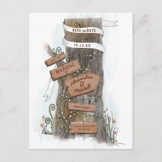 Arbre de campagne illustré avec tronc Faire-part d (Devant)