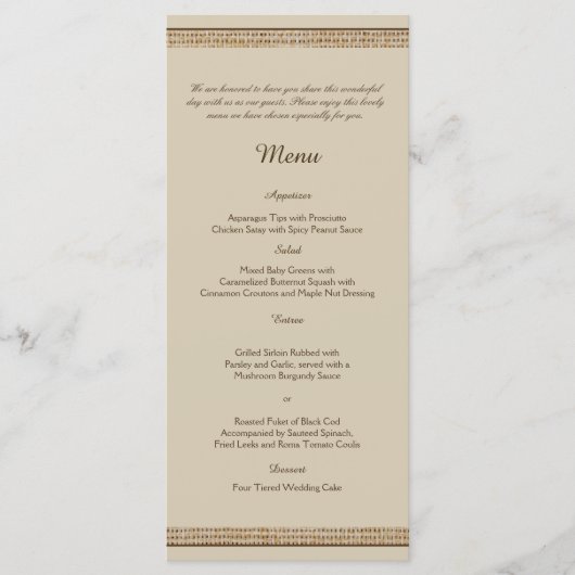 Arbre de chêne sur le menu Mariage Burlap (Devant)