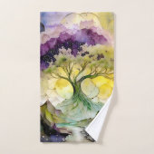 Arbre de fantaisie abstrait violet vert jaune bleu (Serviette à main)