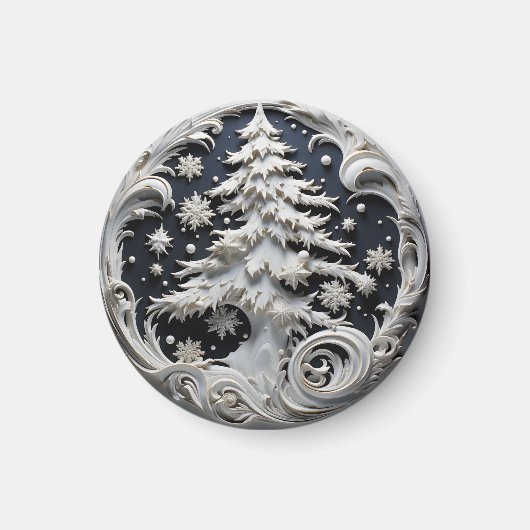 Arbre de Noël à effet 3D Magnet Rond (Devant)