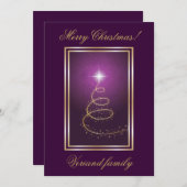 Arbre de Noël Abstrait sur carte violette brillant (Devant / Derrière)