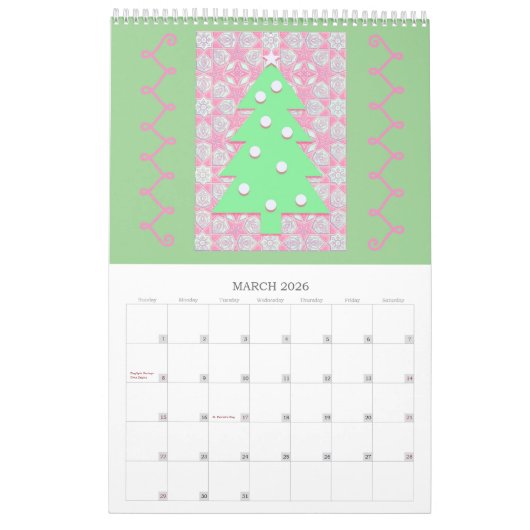 Arbre de Noël Année autour Calendrier (Mar 2026)