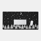 Arbre de Noël argenté brillant et étoiles sur noir (Clavier et souris)