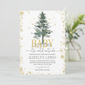 Arbre de Noël Baby shower Invitation Or (Debout devant)
