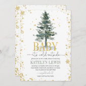 Arbre de Noël Baby shower Invitation Or (Devant / Derrière)