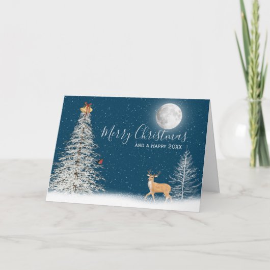 Arbre De Noël Blanc Et Carte De Cerf (Devant)