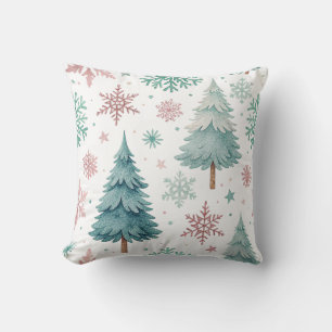 Arbre de Noël blanc et coussin jeté flocon de neig