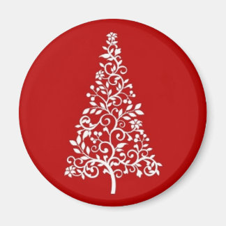Arbre de Noël blanc sur aimant rouge rond
