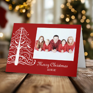Arbre de Noël blanc sur la carte de Noël en photo