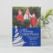 Arbre de Noël bleu et argent Carte photo de vacanc (Debout devant)