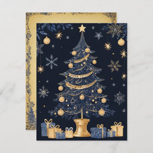Arbre de Noël bleu foncé et carte cadeau (Devant / Derrière)