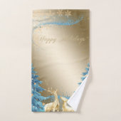 Arbre de Noël Bleu, Rennes d'or, Snowflakes (Serviette à main)