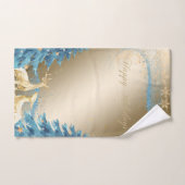 Arbre de Noël Bleu, Rennes d'or, Snowflakes (Serviette à main)