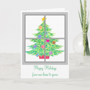 Arbre de Noël dans la fenêtre Carte de voeux
