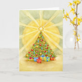 Arbre de Noël de la carte de voeux pliée en blanc  (Fleur jaune)